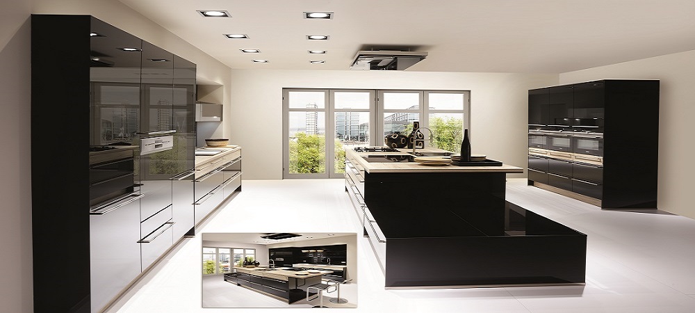 Modern fitted kitchen layout with practical storage and integrated appliances