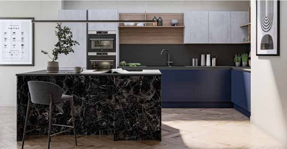 Marble Effect Island Navy Blue Seating
