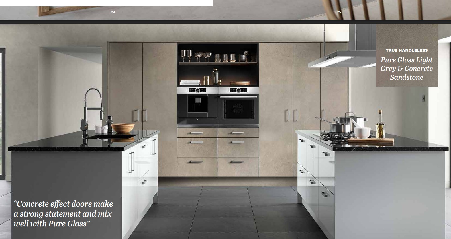 Split Island Sink Hob Concrete Effect