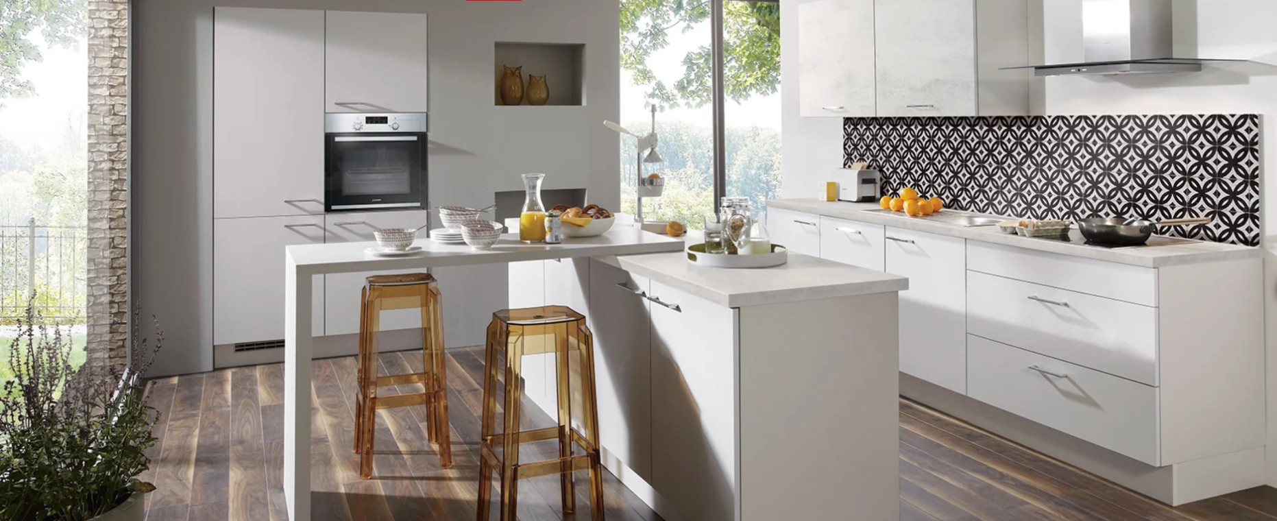 T Shape White Island Family Kitchen