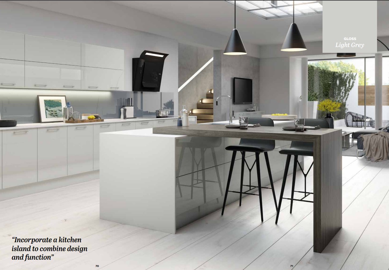 T Shaped Breakfast Bar Four Seats Grey